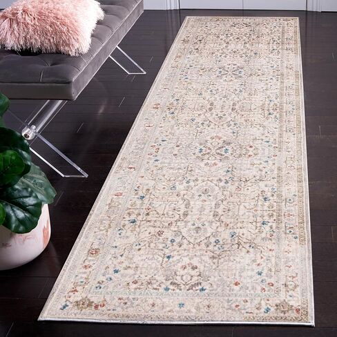 سجادة عداء من مجموعة SAFAVIEH الفارسية - 2'2" × 8'، عاجي ومريمية، تصميم بوهو الشرقي، لا يتساقط ويسهل العناية بها، مثالية للمناطق ذات الحركة العالية في غرفة المعيشة وغرفة النوم (VTP427W) in Saudi Arabia