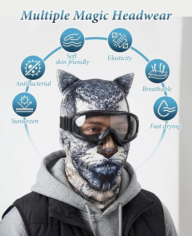 3PCS 3D Cat Ski Mask Shiesty, Cute Animal Sheisty Mask for Music Festivals Party Raves, UV Protector Lightweight Face Cover Outdoor Activities in Kuwait