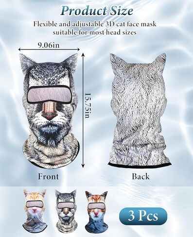 3PCS 3D Cat Ski Mask Shiesty, Cute Animal Sheisty Mask for Music Festivals Party Raves, UV Protector Lightweight Face Cover Outdoor Activities in Kuwait