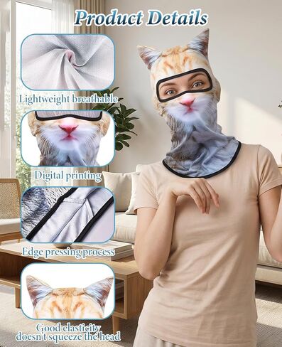 3PCS 3D Cat Ski Mask Shiesty, Cute Animal Sheisty Mask for Music Festivals Party Raves, UV Protector Lightweight Face Cover Outdoor Activities in Kuwait