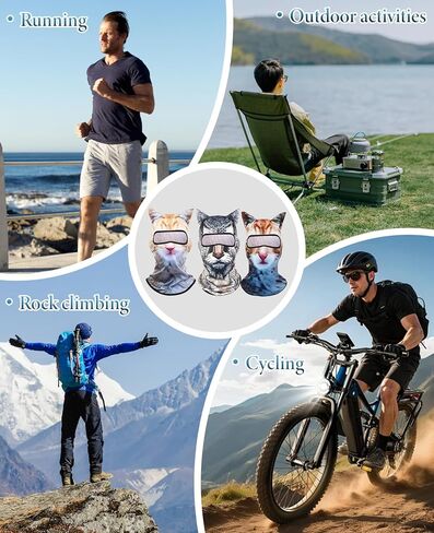 3PCS 3D Cat Ski Mask Shiesty, Cute Animal Sheisty Mask for Music Festivals Party Raves, UV Protector Lightweight Face Cover Outdoor Activities in Kuwait