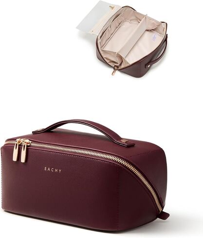 EACHY Makeup Bag, Portable 180° Wide-Open Flat Travel Toiletry Bag, Waterproof Cosmetic Bags for Women Large Capacity Makeup Pouch with Divider and Handle in Saudi Arabia
