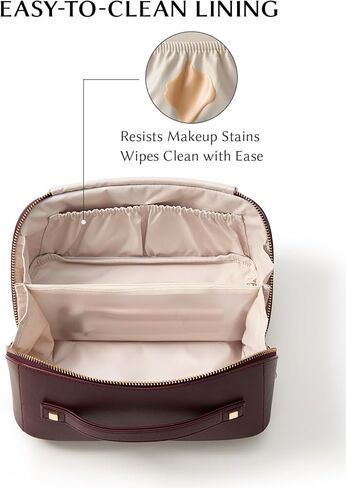 EACHY Makeup Bag, Portable 180° Wide-Open Flat Travel Toiletry Bag, Waterproof Cosmetic Bags for Women Large Capacity Makeup Pouch with Divider and Handle in Saudi Arabia