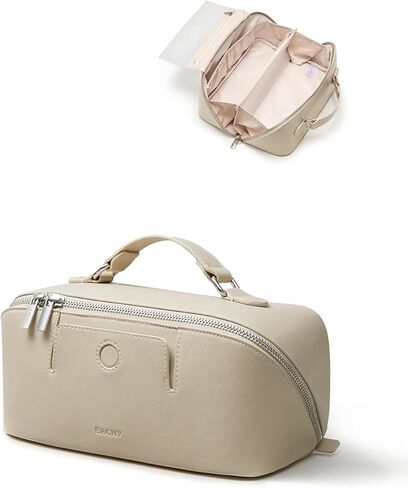 EACHY Makeup Bag, Portable 180° Wide-Open Flat Travel Toiletry Bag, Waterproof Cosmetic Bags for Women Large Capacity Makeup Pouch with Divider and Handle in Kuwait