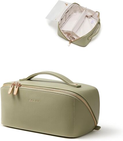 EACHY Makeup Bag, Portable 180° Wide-Open Flat Travel Toiletry Bag, Waterproof Cosmetic Bags for Women Large Capacity Makeup Pouch with Divider and Handle in Saudi Arabia