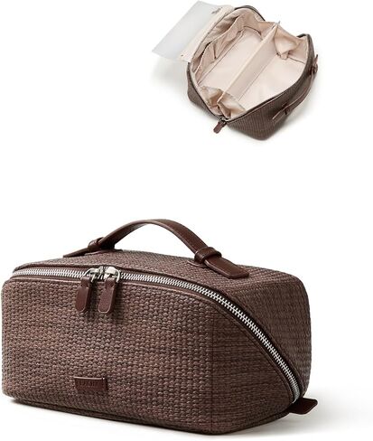EACHY Makeup Bag, Portable 180° Wide-Open Flat Travel Toiletry Bag, Waterproof Cosmetic Bags for Women Large Capacity Makeup Pouch with Divider and Handle in Saudi Arabia