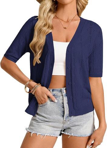 GRACE KARIN Womens Cardigan Sweaters Short Sleeve Summer Lightweight Crochet V Neck Cropped Knit Bolero Shrugs 2026 in Saudi Arabia