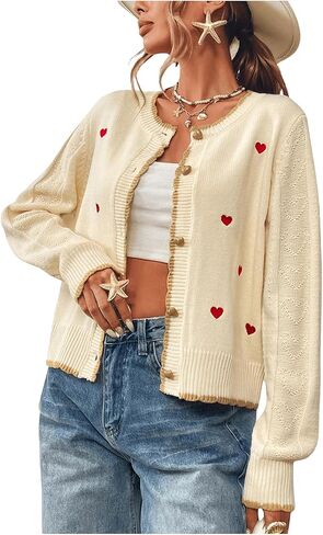 Verdusa Women's Heart Button Up Cardigan Sweaters Casual Fall Knit Outerwear in Saudi Arabia