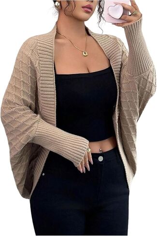 Verdusa Women's Old Money Open Front Cardigan Sweaters Argyle Dolman Sleeve Knit Outerwear in Saudi Arabia
