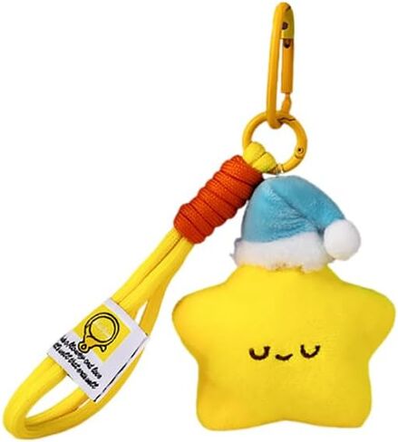 Cute Plush Keychains Wristlet for Women Yellow Star Lanyard Key Rings Charm Wallet Car Keys Accessories in Saudi Arabia