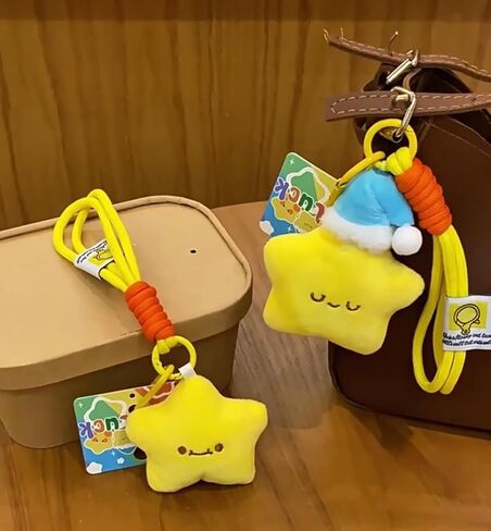 Cute Plush Keychains Wristlet for Women Yellow Star Lanyard Key Rings Charm Wallet Car Keys Accessories in Saudi Arabia