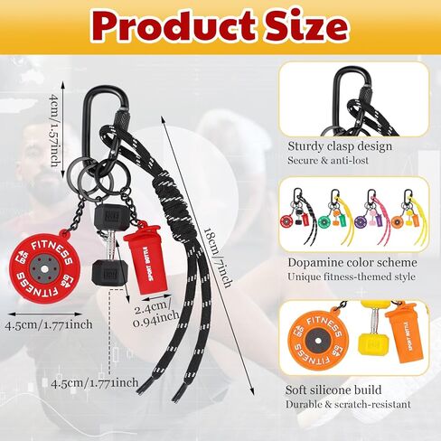 Nosiny 16 Pcs Gym Keychains Dumbbell Weights Keychain Set Gym Bag Purse Charms Fitness Accessories for Women and Men, Cute Car Key Chains for Backpack Purse Water Bottles Workout Gifts in Saudi Arabia