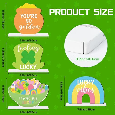 St. Patrick's Day Centerpieces - Lucky Charms Wooden Tiered Tray Signs Table Decorations, Cereal-sly Green Clover Detachable Table Topper for Home Kitchen Bedroom Irish Day Event Supplies in Kuwait