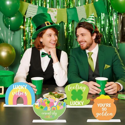 St. Patrick's Day Centerpieces - Lucky Charms Wooden Tiered Tray Signs Table Decorations, Cereal-sly Green Clover Detachable Table Topper for Home Kitchen Bedroom Irish Day Event Supplies in Kuwait