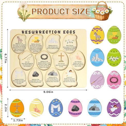12 Pcs Wooden Resurrection Easter Story Eggs, Resurrection Story Eggs with Meaningful Symbols, Interactive Christian Easter Gifts in Kuwait
