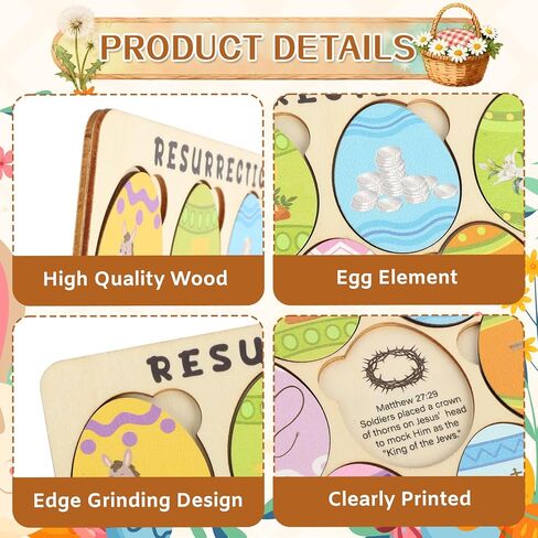 12 Pcs Wooden Resurrection Easter Story Eggs, Resurrection Story Eggs with Meaningful Symbols, Interactive Christian Easter Gifts in Kuwait