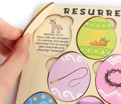 12 Pcs Wooden Resurrection Easter Story Eggs, Resurrection Story Eggs with Meaningful Symbols, Interactive Christian Easter Gifts in Kuwait