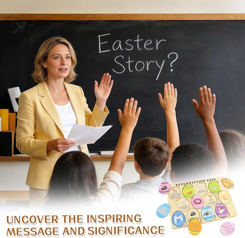 12 Pcs Wooden Resurrection Easter Story Eggs, Resurrection Story Eggs with Meaningful Symbols, Interactive Christian Easter Gifts in Kuwait