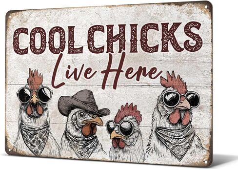 علامات حظيرة الدجاج العتيقة من Heuhuww، علامة معدنية لطيفة تعيش هنا لسياج المزرعة في الهواء الطلق، ديكور الديك المنزلي، 30.48 سم × 20.32 سم (H2) in Kuwait