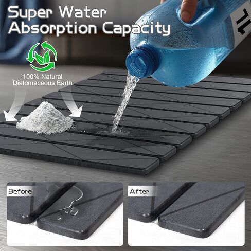 سجادة حمام حجرية، سجادات حمام حجرية قابلة للطي للحمام، سجادة أرضية دياتومي فائقة الامتصاص، غير قابلة للانزلاق مقاس 23.6 × 15.8 بوصة، سجادات حمام مدمجة وسهلة التخزين، سهلة التنظيف، رمادي in Kuwait
