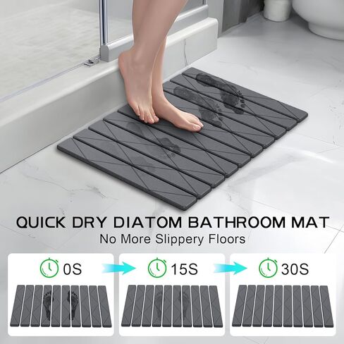 سجادة حمام حجرية، سجادات حمام حجرية قابلة للطي للحمام، سجادة أرضية دياتومي فائقة الامتصاص، غير قابلة للانزلاق مقاس 23.6 × 15.8 بوصة، سجادات حمام مدمجة وسهلة التخزين، سهلة التنظيف، رمادي in Kuwait