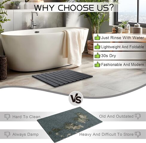 سجادة حمام حجرية، سجادات حمام حجرية قابلة للطي للحمام، سجادة أرضية دياتومي فائقة الامتصاص، غير قابلة للانزلاق مقاس 23.6 × 15.8 بوصة، سجادات حمام مدمجة وسهلة التخزين، سهلة التنظيف، رمادي in Kuwait