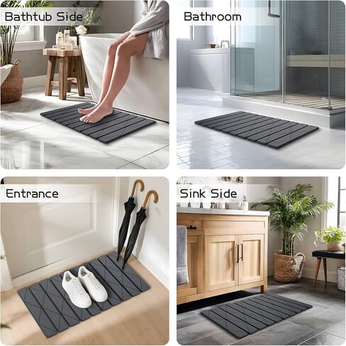 سجادة حمام حجرية، سجادات حمام حجرية قابلة للطي للحمام، سجادة أرضية دياتومي فائقة الامتصاص، غير قابلة للانزلاق مقاس 23.6 × 15.8 بوصة، سجادات حمام مدمجة وسهلة التخزين، سهلة التنظيف، رمادي in Kuwait