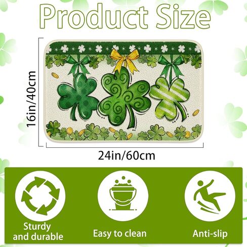 St Patricks Day Bathroom Rugs Shamrock St Patricks Day Bathroom Decor Green Clover Decorative Bath Mat Soft Absorbent Non-Slip Doormat for Indoor Home Bedroom Living Room Seasonal Decor 16x24 Inch in Kuwait