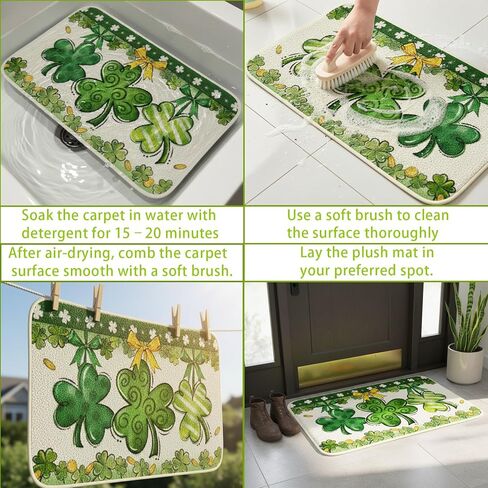 St Patricks Day Bathroom Rugs Shamrock St Patricks Day Bathroom Decor Green Clover Decorative Bath Mat Soft Absorbent Non-Slip Doormat for Indoor Home Bedroom Living Room Seasonal Decor 16x24 Inch in Kuwait