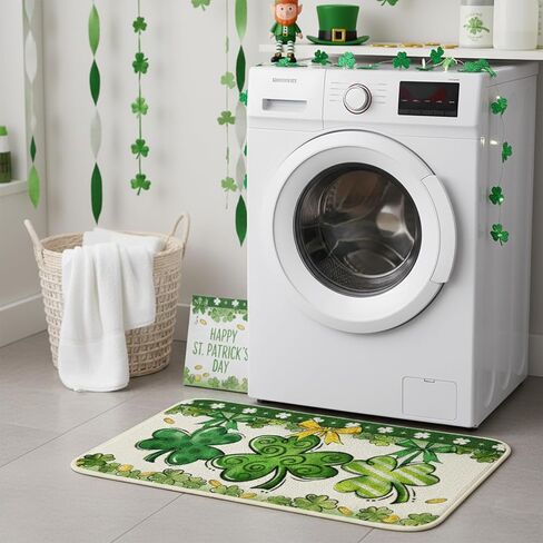 St Patricks Day Bathroom Rugs Shamrock St Patricks Day Bathroom Decor Green Clover Decorative Bath Mat Soft Absorbent Non-Slip Doormat for Indoor Home Bedroom Living Room Seasonal Decor 16x24 Inch in Kuwait