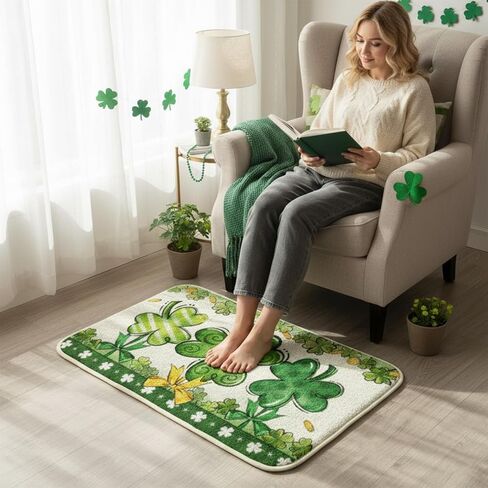 St Patricks Day Bathroom Rugs Shamrock St Patricks Day Bathroom Decor Green Clover Decorative Bath Mat Soft Absorbent Non-Slip Doormat for Indoor Home Bedroom Living Room Seasonal Decor 16x24 Inch in Kuwait