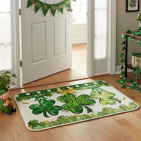 St Patricks Day Bathroom Rugs Shamrock St Patricks Day Bathroom Decor Green Clover Decorative Bath Mat Soft Absorbent Non-Slip Doormat for Indoor Home Bedroom Living Room Seasonal Decor 16x24 Inch in Kuwait