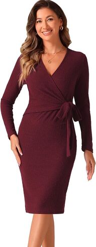 Allegra K Women's 2024 Fall Winter Long Sleeve Tie Waist Bodycon Knit Wrap Sweater Dress in Saudi Arabia