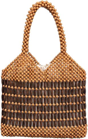 Womens Wooden Beaded Bag Woven Purse Small tote bag Handmade Handbag Clutch in Saudi Arabia