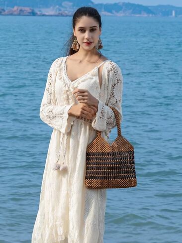 Womens Wooden Beaded Bag Woven Purse Small tote bag Handmade Handbag Clutch in Saudi Arabia