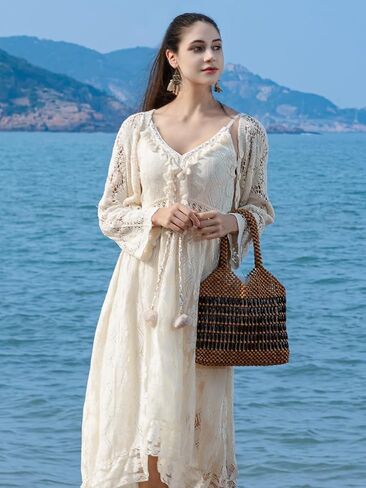 Womens Wooden Beaded Bag Woven Purse Small tote bag Handmade Handbag Clutch in Saudi Arabia