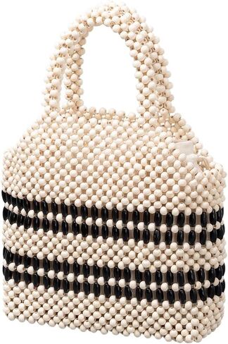 Womens Wooden Beaded Bag Woven Purse Small tote bag Handmade Handbag Clutch in Saudi Arabia