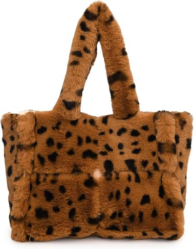 حقيبة كتف كبيرة من الفرو الصناعي الناعم للنساء، حقيبة يد قطيفة ومحفظة ذات مقبض علوي من الفرو in Kuwait