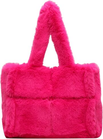 Soft Faux Fur Large Shoulder Tote Bag for Women Plush Handbag and Purse Furry Top Handle Bag in Saudi Arabia