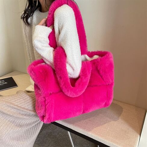 Soft Faux Fur Large Shoulder Tote Bag for Women Plush Handbag and Purse Furry Top Handle Bag in Saudi Arabia