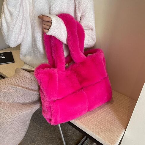 Soft Faux Fur Large Shoulder Tote Bag for Women Plush Handbag and Purse Furry Top Handle Bag in Saudi Arabia