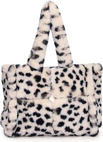Soft Faux Fur Large Shoulder Tote Bag for Women Plush Handbag and Purse Furry Top Handle Bag in Saudi Arabia