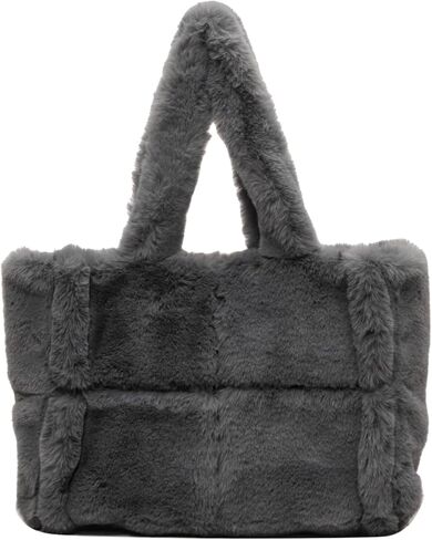 Soft Faux Fur Large Shoulder Tote Bag for Women Plush Handbag and Purse Furry Top Handle Bag in Saudi Arabia