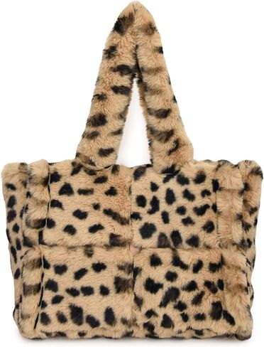 Soft Faux Fur Large Shoulder Tote Bag for Women Plush Handbag and Purse Furry Top Handle Bag in Saudi Arabia