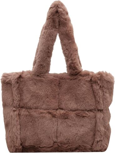 Soft Faux Fur Large Shoulder Tote Bag for Women Plush Handbag and Purse Furry Top Handle Bag in Saudi Arabia
