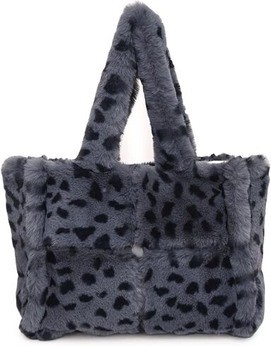 Soft Faux Fur Large Shoulder Tote Bag for Women Plush Handbag and Purse Furry Top Handle Bag in Saudi Arabia