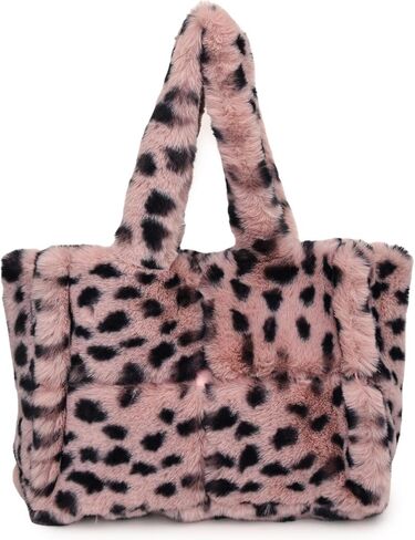 Soft Faux Fur Large Shoulder Tote Bag for Women Plush Handbag and Purse Furry Top Handle Bag in Saudi Arabia