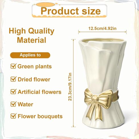 Ceramic Bow Vase White Flower Vase for Home Decor White Ceramic Vases for Boho Style Cute Modern Bouquet Flower Vases 9.2 Inch Large Vasefor Shelf Decor Table Living Room Wedding Farmhouse Office in Saudi Arabia