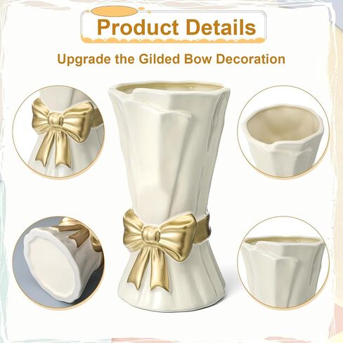 Ceramic Bow Vase White Flower Vase for Home Decor White Ceramic Vases for Boho Style Cute Modern Bouquet Flower Vases 9.2 Inch Large Vasefor Shelf Decor Table Living Room Wedding Farmhouse Office in Saudi Arabia