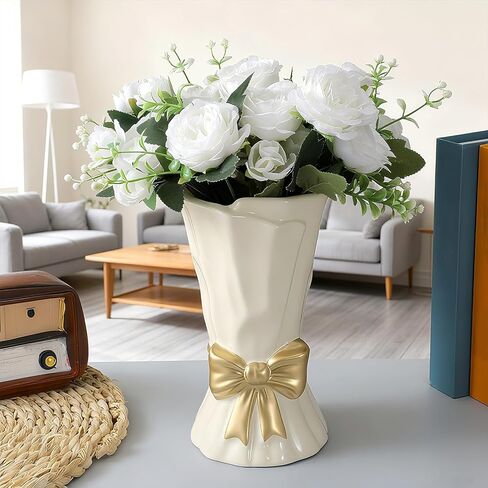 Ceramic Bow Vase White Flower Vase for Home Decor White Ceramic Vases for Boho Style Cute Modern Bouquet Flower Vases 9.2 Inch Large Vasefor Shelf Decor Table Living Room Wedding Farmhouse Office in Saudi Arabia
